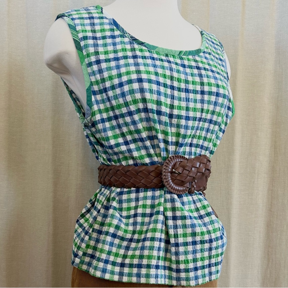 Checked Seersucker Tank – Boxy Fit Cropped Top blue and green